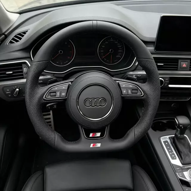 JIONX Flat Bottom Suede Top Leather Steering Wheel Installed On Audi Full Series Interior Refit