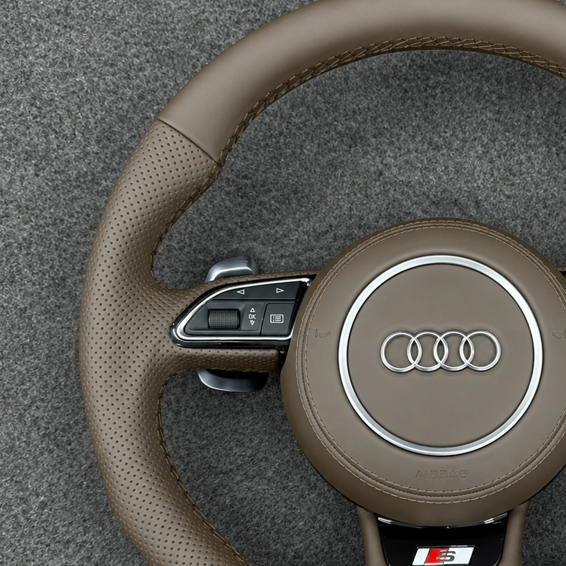 semi perforated brown nappa leather grip for Audi steering wheel JIONX