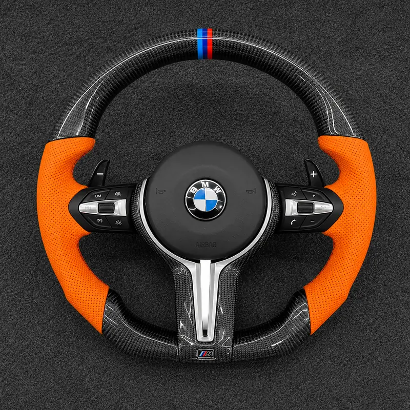 Custom Nappa Leather Real Carbon Fiber LED Steering Wheel for BMW 7 Series E65 E66 2001–2008 -JIONX