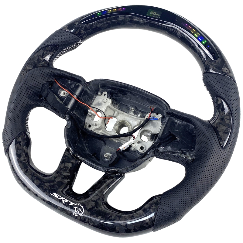 For Dodge SRT R/T Hellcat Charger Challenger Carbon Fiber Custom Sport LED Steering Wheel