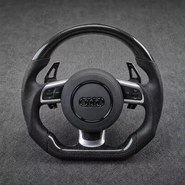 Audi TT TTS TT RS custom carbon fiber OEM-style steering wheel with perforated leather grip