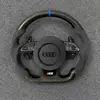 Gloss carbon fiber Audi S6 flat steering wheel with Alcantara grips, blue 12 o'clock center mark and blue contrast stitching JIONX