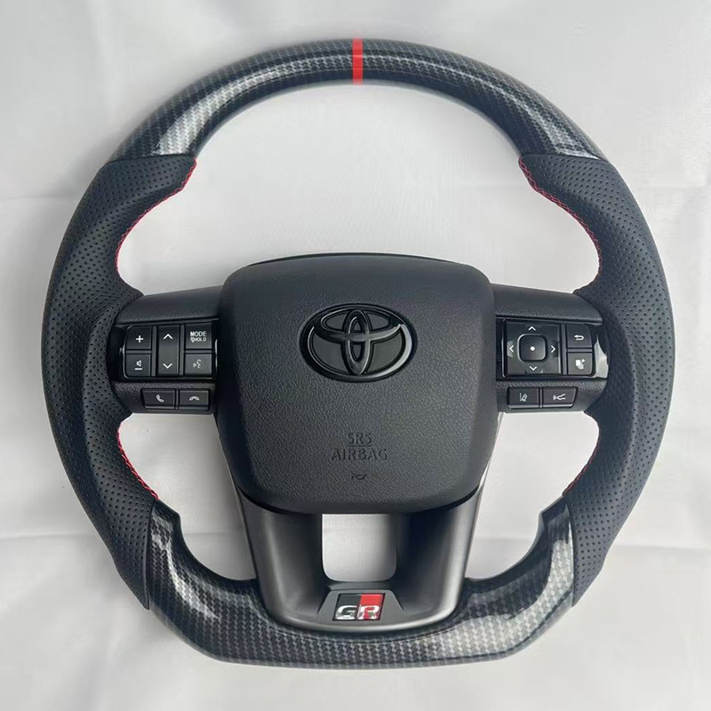 Land Cruiser LC79/LC76/LC70/LC300 Sports Style Steering Wheel- Leather Carbon Fiber Wood Trim 4-Spoke 40mm Grip
