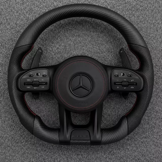 Custom AMG Racing Steering Wheel Black Perforated Leather for Mercedes Benz CLA GLC GLB GLS GLE W118 W204 W205 W212 W213 W221 W222 E63 E63S E63 S63 C63 CLS63 G63