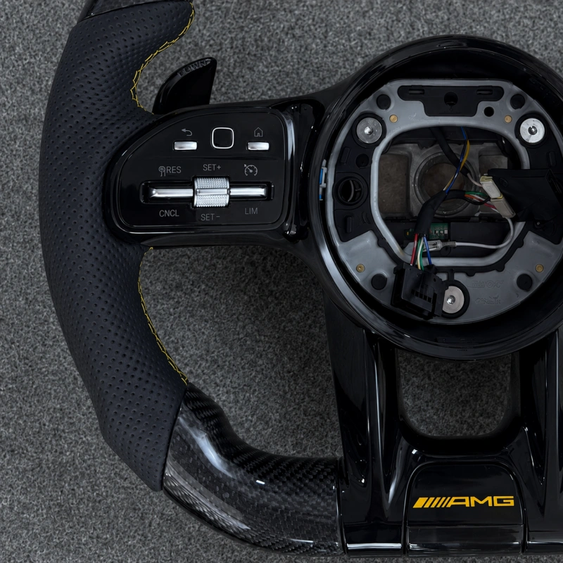 AMG Style Flat Bottom Steering Wheel with Red Center Marker for Mercedes Benz A C E S Class GLA GLC GLE GLS