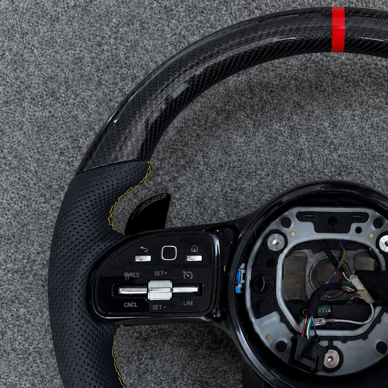 Carbon Fiber Racing Steering Wheel Yellow Stitching for Mercedes Benz AMG W205 W213 W222 GLA GLC GLE GLS G63