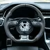 Installed Gloss Carbon Fiber Steering Wheel Gray Perforated Leather Fit Audi A4 A5 S4 S5 RS5 2008-2017 Interior Upgrade