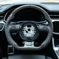 Installed Gloss Carbon Fiber Steering Wheel Gray Perforated Leather Fit Audi A4 A5 S4 S5 RS5 2008-2017 Interior Upgrade