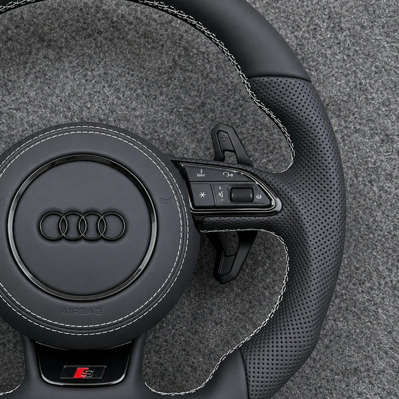 Metal Shift Paddles On Custom Flat Bottom Steering Wheel For Audi A3 A4 A5 A6 A7 JIONX
