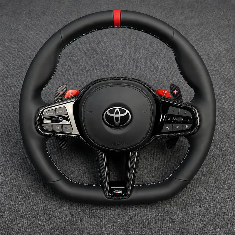 For Toyota Series 2015–2026 Nappa Leather Custom Real Carbon Fiber LED CS Style Steering Wheel -JIONX