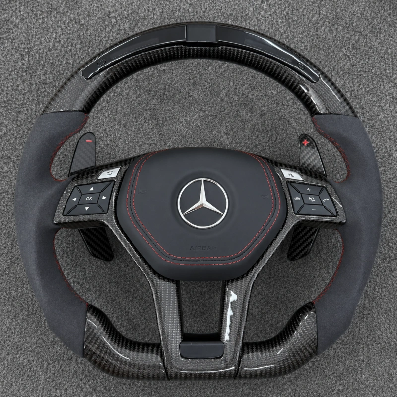 Alcantara and Carbon Fiber LED Steering Wheel for Mercedes-AMG W218, CLA45, W207, S500, W220, A180, CLS, X218, W238, 63, C63, GLC, E350, W215, C117, C43
