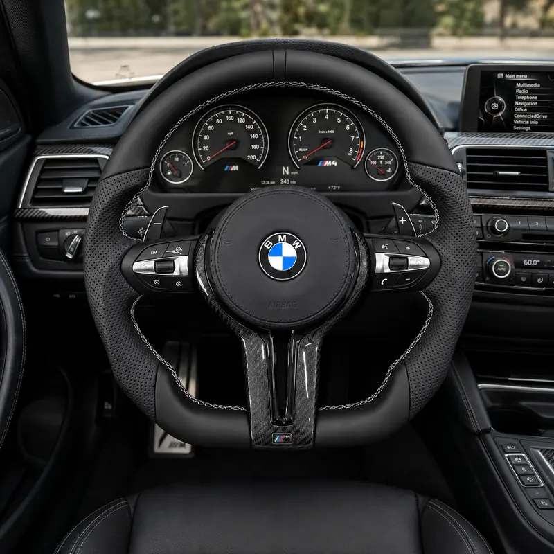 Custom Nappa Leather Real Carbon Fiber LED Steering Wheel for BMW 4 Series F32 F33 F36 And M4 F82 F83 2013–2020 -JIONX