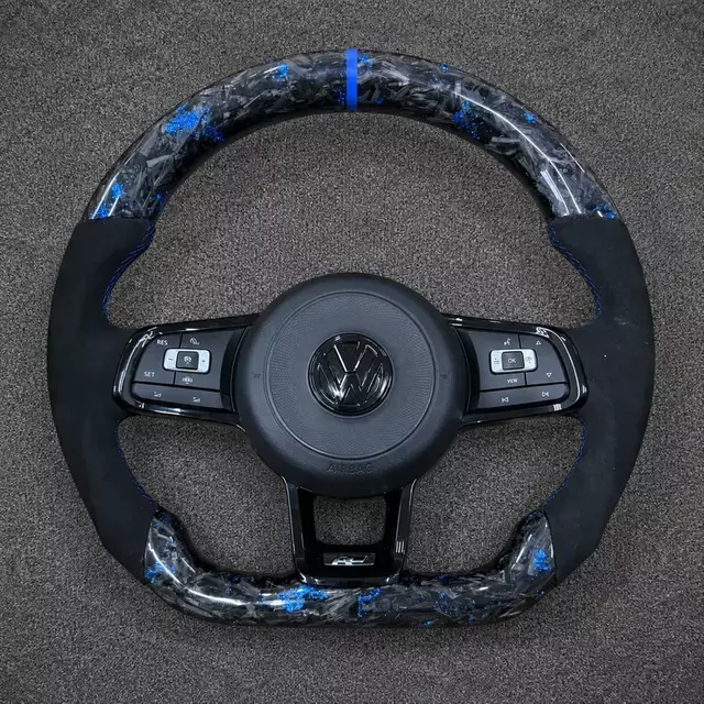 Golf MK7 GTI custom blue forged carbon fiber steering wheel with performance grip
