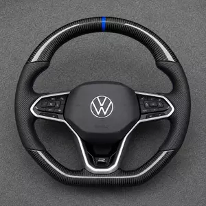 Volkswagen Golf MK8 GTI Golf R custom carbon fiber flat bottom steering wheel with blue center stripe