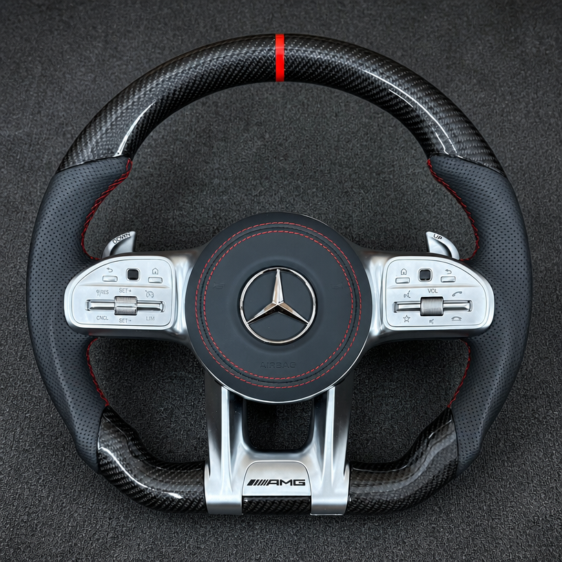 Mercedes A B C E S GLC GLE 2003-2026 W203-W206 W211-W214 Nappa Alcantara Custom Real Carbon Fiber LED AMG Wheel -JIONX