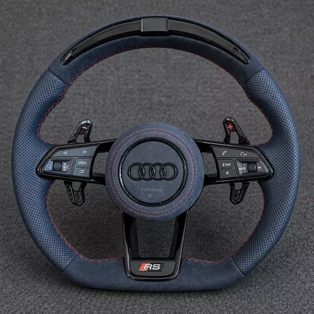 Audi R8 4S custom carbon fiber steering wheel with premium black perforated leather grip