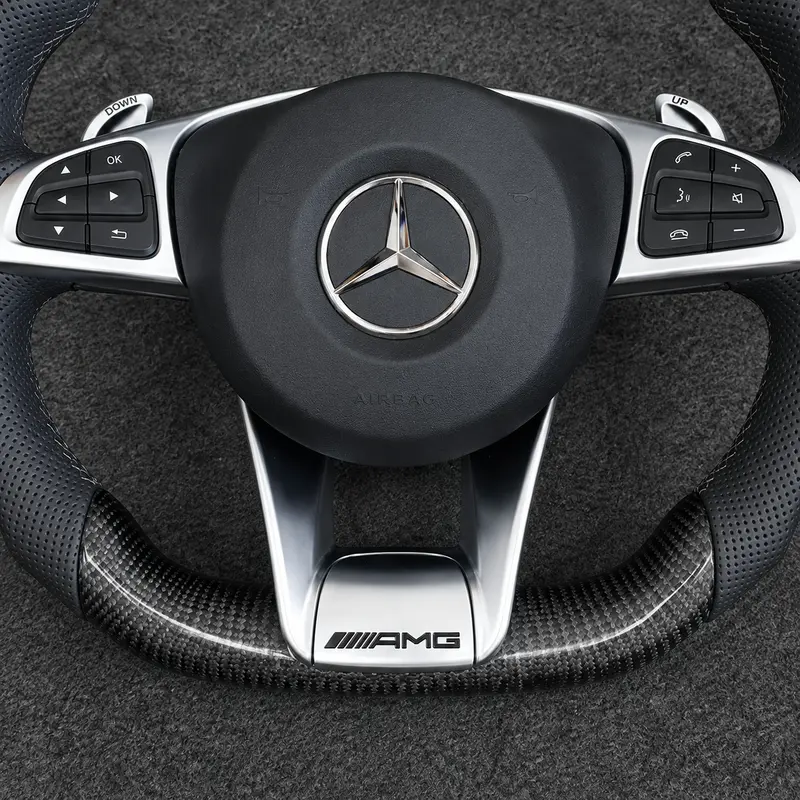 For Benz A B C E S GLC GLE 2003-2026 W203-W206 W211-W214 Nappa Alcantara Custom Real Carbon Fiber LED Wheel -JIONX