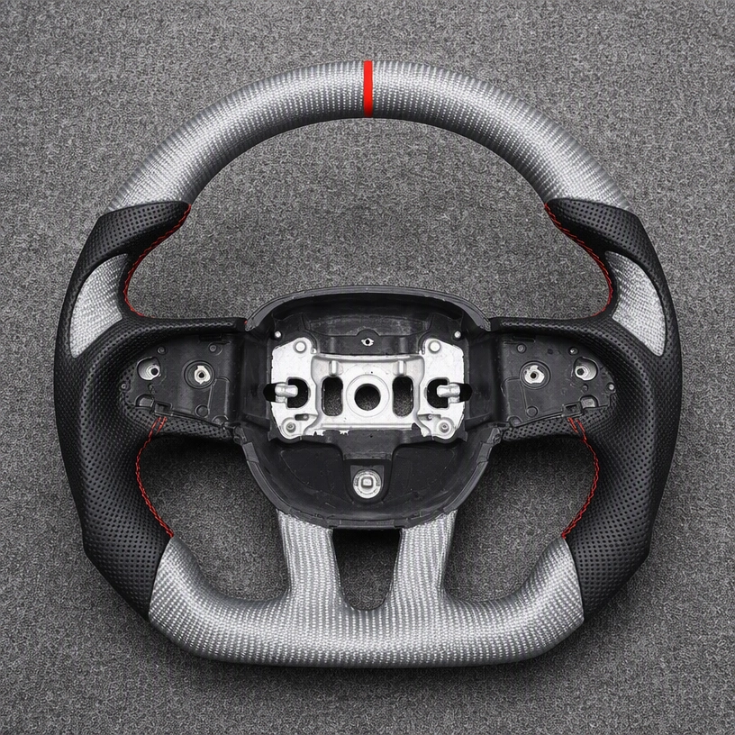 For Dodge Charger Challenger Durango 2015-2023 Nappa Leather Custom Real Forged Carbon Fiber LED Steering Wheel -JIONX