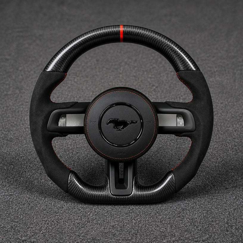 For Ford Mustang S550 S650 2015–2026 Nappa Leather Custom Real Carbon Fiber LED Steering Wheel -JIONX