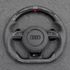 Studio shot Audi S4 B8 B8.5 D shape carbon steering wheel, full gray perforated leather, uniform red stitching and top center red marker stripe