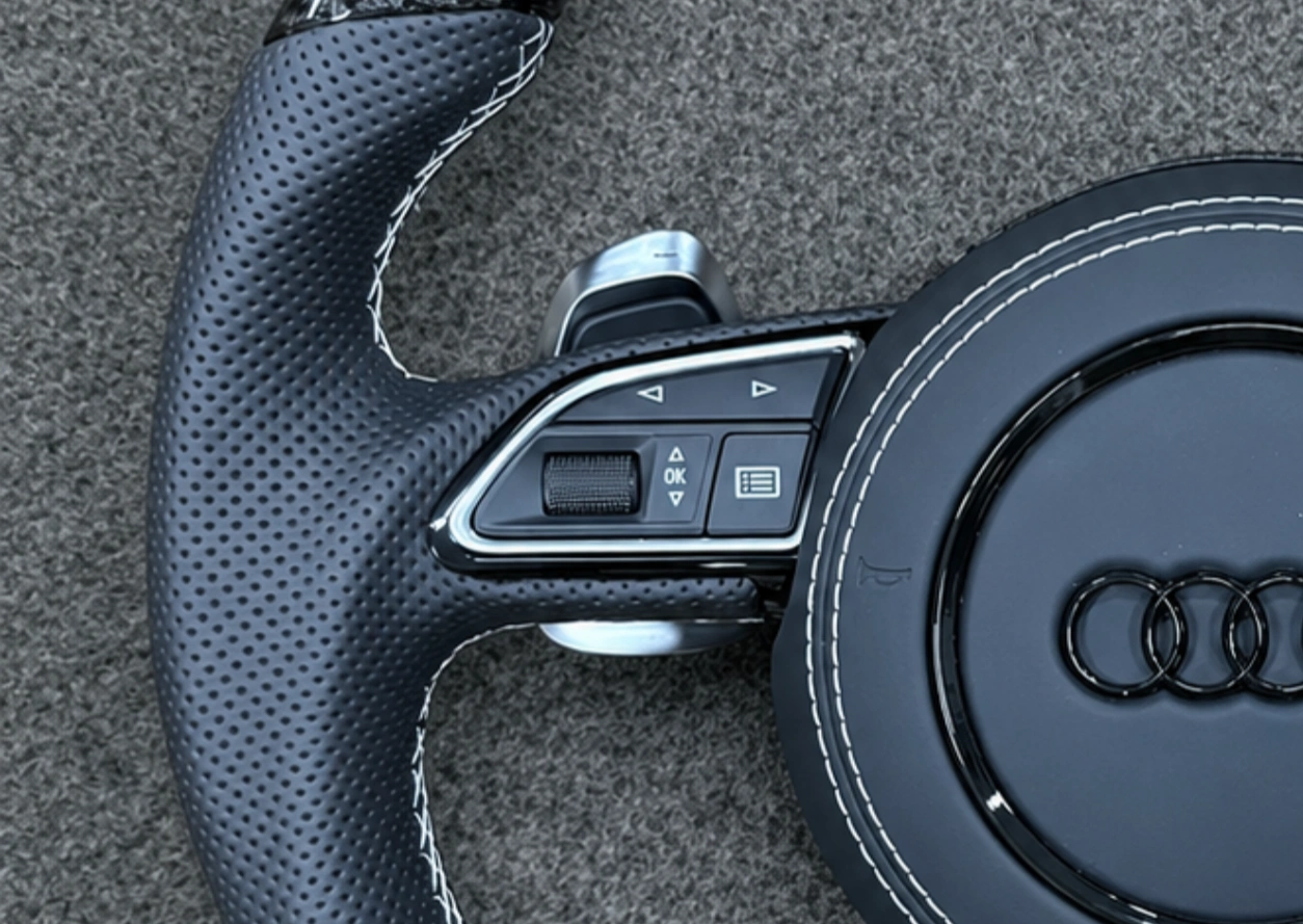 Anti-slip perforated leather grip for Audi carbon fiber steering wheel JIONX