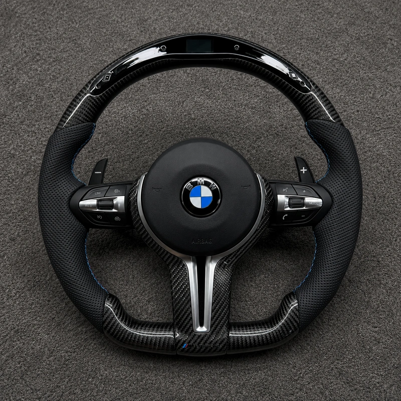 Custom Nappa Leather Real Carbon Fiber LED Steering Wheel for BMW 2 Series F22 F23 And M2 F87 2014–2021 -JIONX