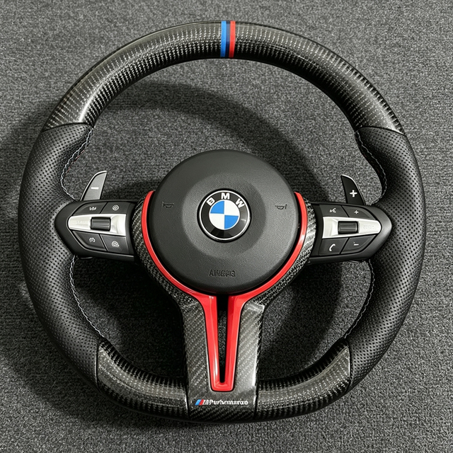Steering Wheel For F20 F21 F10 F11 M3 F30 F15 F16 F25 M5 F06 F07 F12 E90 E90 X5 E70 E87 E81 Carbon Leather Stripe M Sport