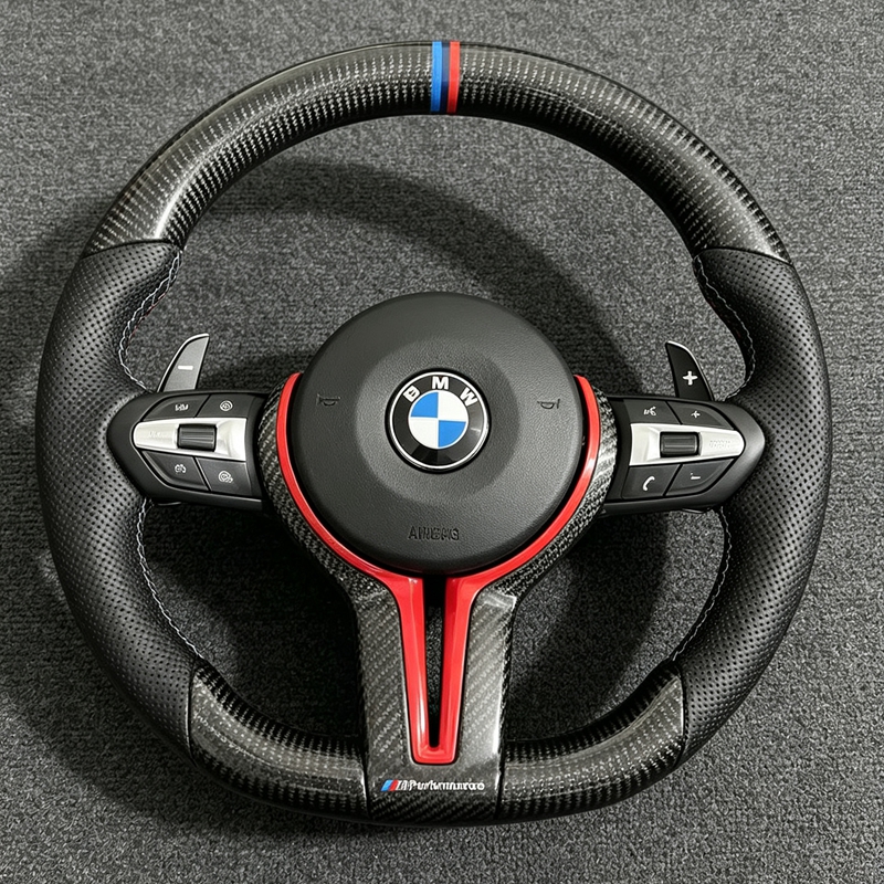 Steering Wheel For F20 F21 F10 F11 M3 F30 F15 F16 F25 M5 F06 F07 F12 E90 E90 X5 E70 E87 E81 Carbon Leather Stripe M Sport