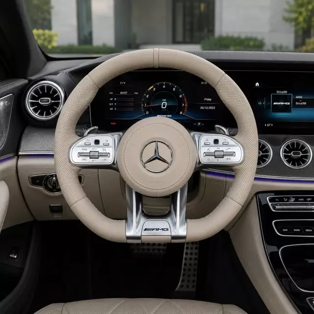 Custom Beige Perforated Leather Steering Wheel For Mercedes Benz AMG C63 E63 CLS63 S63 G63 CLA GLC GLB GLS GLE W118 W204 W205 W212 W213 W221 W222 E63 E63S E63 S63 C63 CLS63 G63
