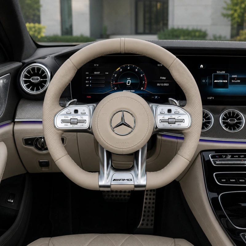 Custom Beige Perforated Leather Steering Wheel For Mercedes Benz AMG C63 E63 CLS63 S63 G63 CLA GLC GLB GLS GLE W118 W204 W205 W212 W213 W221 W222 E63 E63S E63 S63 C63 CLS63 G63