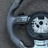 Gray Perforated Leather Grip Detail Gloss Carbon Fiber Steering Wheel For Audi A4 A5 S4 S5 RS5