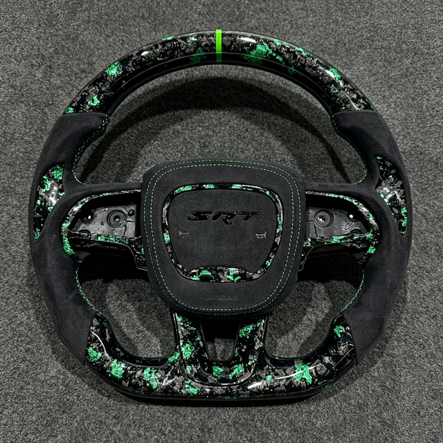 High-Quality Forging Green Carbon Fiber Leather Car Steering Wheel for Challenger Charger Hellcat 2001-2024 Dodge