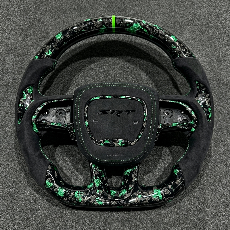 High-Quality Forging Green Carbon Fiber Leather Car Steering Wheel for Challenger Charger Hellcat 2001-2024 Dodge