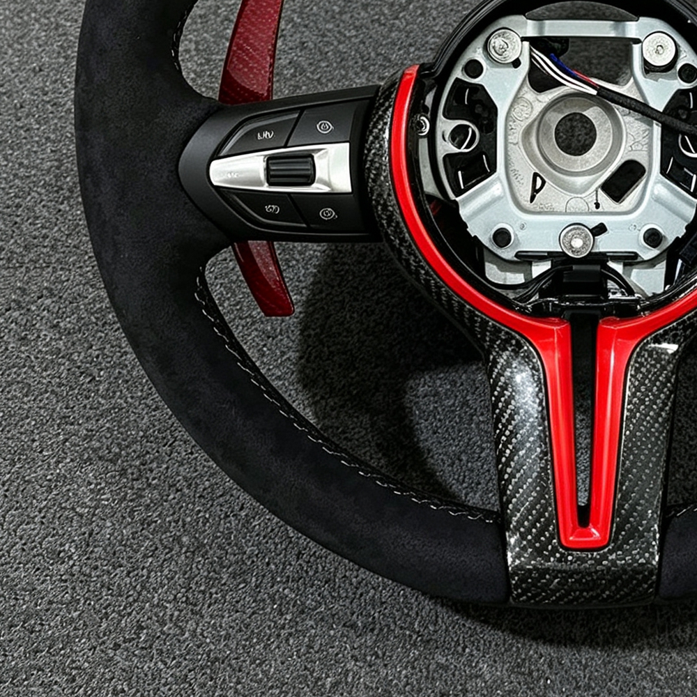 BMW F30 F31 F32 F33 F10 F11 F20 F21 F22 F25 F34 F36 F01 F12 F13 M3 M5 Wide Paddles Leather M Logo Steering Wheel Assembly