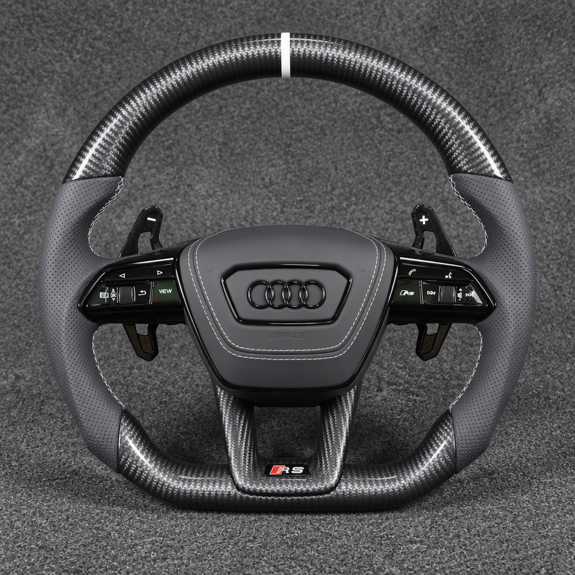 Custom Alcantara Real Carbon Fiber LED Flat-Bottom Steering Wheel for Audi Q3 SQ3 RSQ3 8U 2011–2018 -JIONX