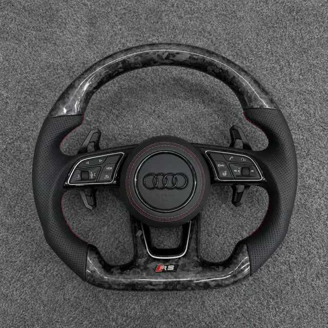 Forged carbon fiber steering wheel with perforated leather red stitching for Audi A3 A4 A5 S3 S4 S5 RS3 RS4 RS5 B9 2016-2024