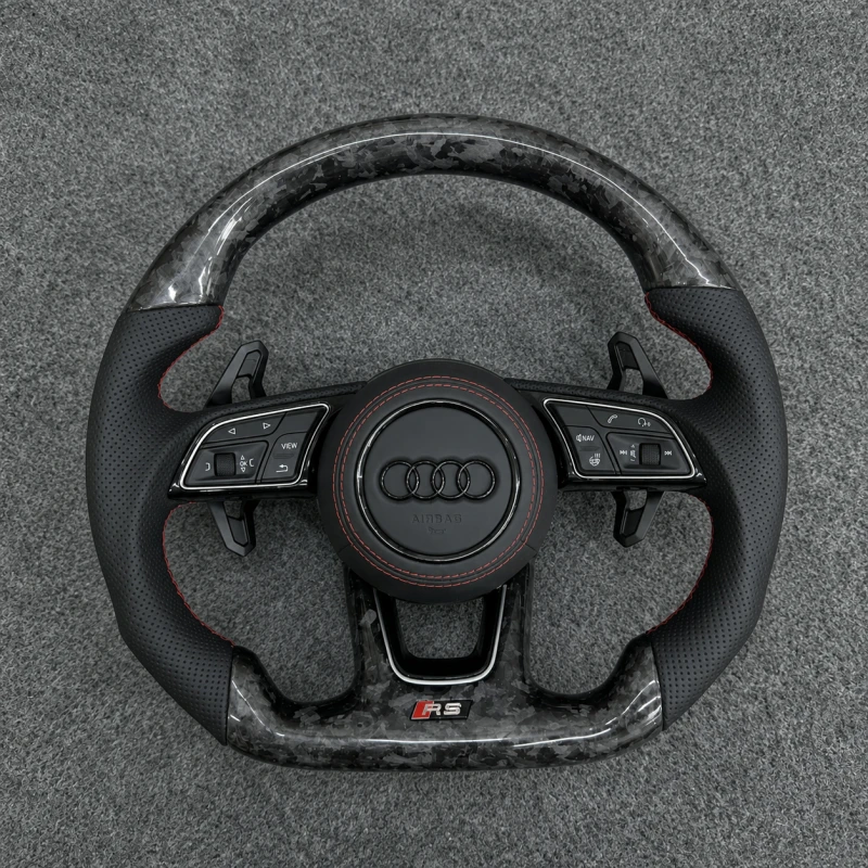 Forged carbon fiber steering wheel with perforated leather red stitching for Audi A3 A4 A5 S3 S4 S5 RS3 RS4 RS5 B9 2016-2024