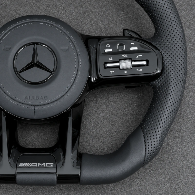 Black Leather AMG Steering Wheel For Mercedes Benz CLA GLC GLB GLS GLE W118 W205 W213 C63 E63 G63 W205 W213 W222 C63S G63 GLC GLE GLA GLS