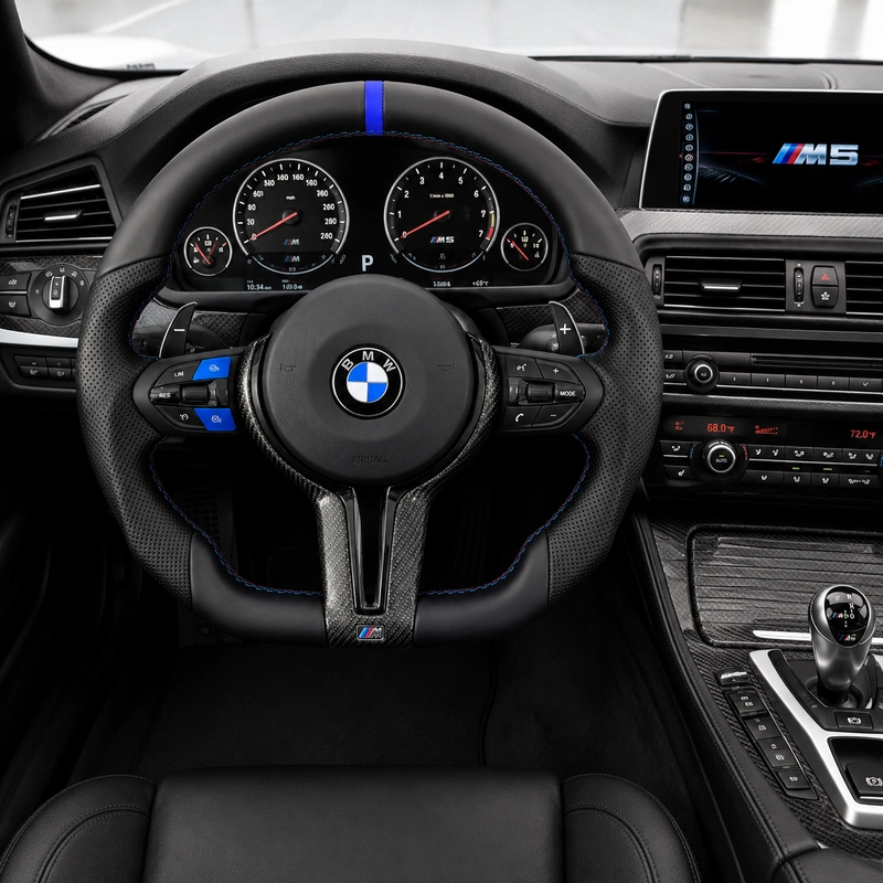 For BMW 5 Series M5 2011–2023 Nappa Leather Custom Real Carbon Fiber LED Steering Wheel -JIONX