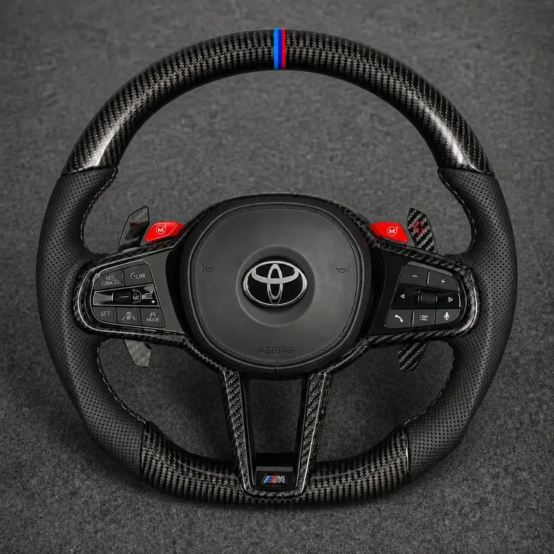 For Toyota Series 2015–2026 Nappa Leather Custom Real Carbon Fiber LED CS Style Steering Wheel -JIONX