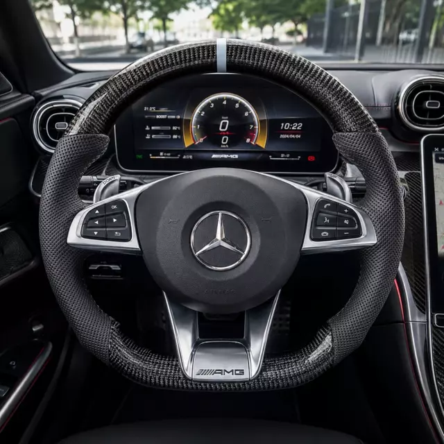 Custom carbon fiber and Nappa leather three-spoke steering wheel for Mercedes-AMG