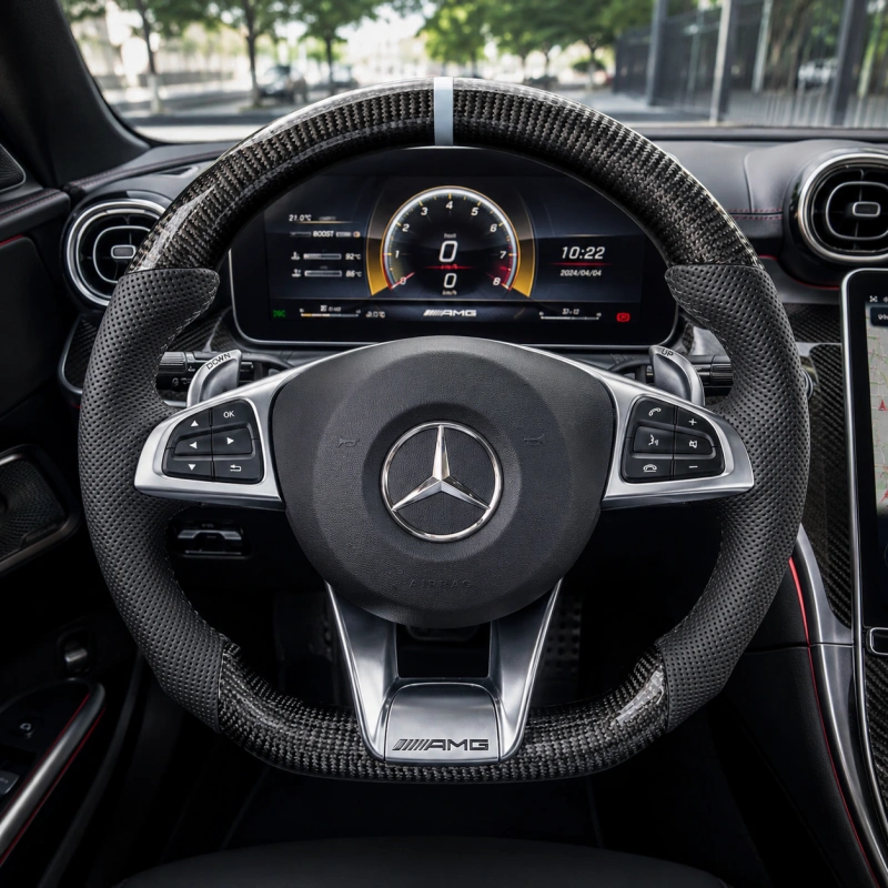 Custom carbon fiber and Nappa leather three-spoke steering wheel for Mercedes-AMG
