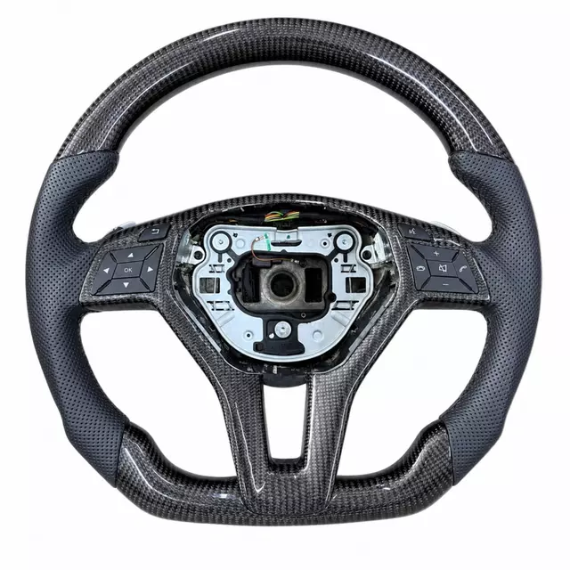 For Mercedes-Benz W204 W212 AMG CLA45 E63 C63 E550 E350 C300 SLK GLA45 SL63 Custom Black Carbon Fiber Steering Wheel