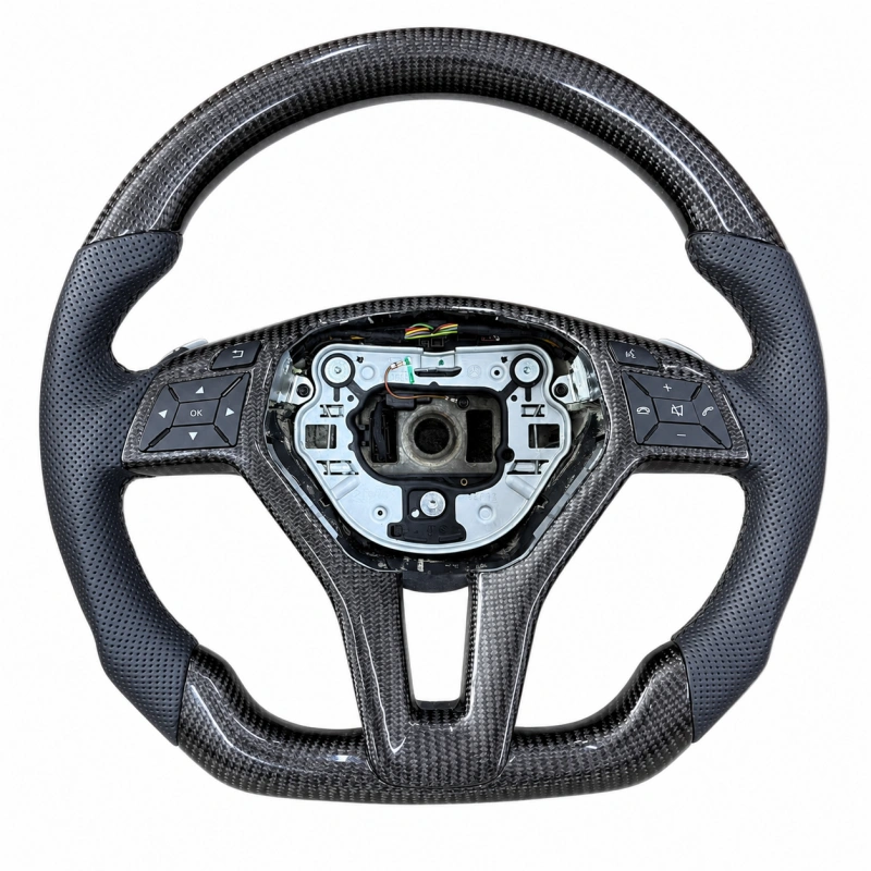 For Mercedes-Benz W204 W212 AMG CLA45 E63 C63 E550 E350 C300 SLK GLA45 SL63 Custom Black Carbon Fiber Steering Wheel