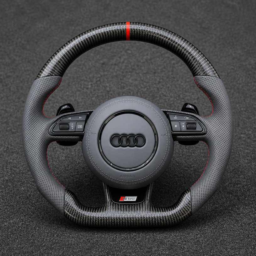Custom Perforated Nappa Leather Carbon Fiber LED Steering Wheel for Audi A4 S4 RS4 A5 S5 RS5 B5 B6 B7 B8 B9 8T 8F F5 1994–2026 -JIONX