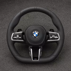 BMW M Performance black Nappa leather steering wheel with silver trim, controls, paddle shifters and flat bottom