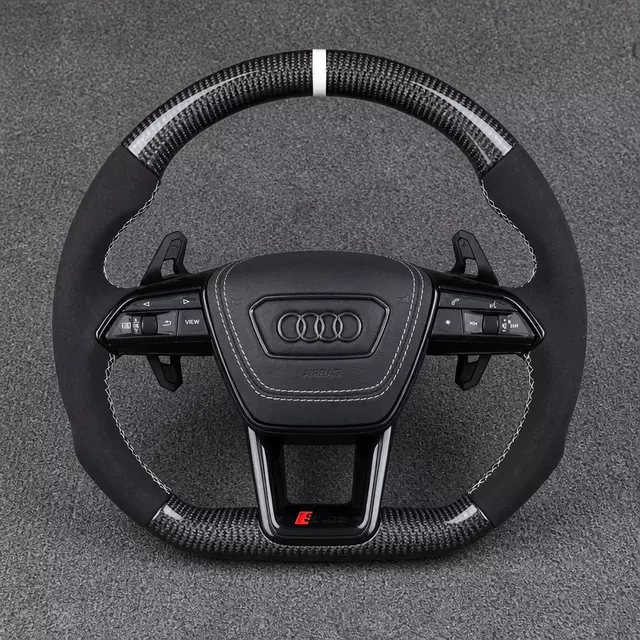 Audi TT 8N custom steering wheel with carbon fiber trim and premium perforated leather grip
