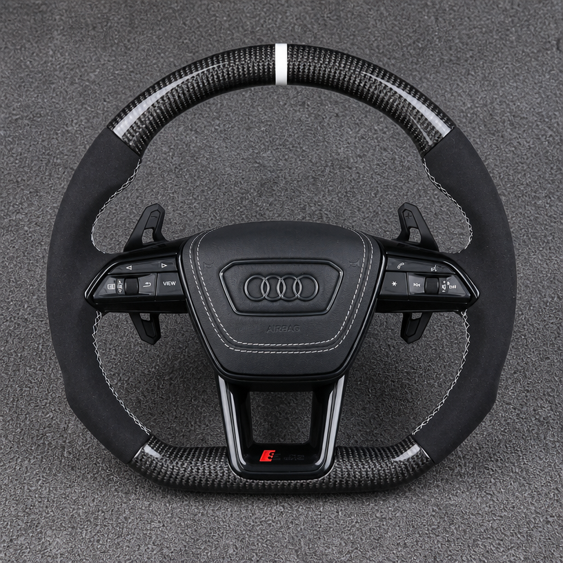 For Audi Q7 4L 4M SQ7 2006-2026 Custom Real Carbon Fiber Perforated Leather Steering Wheel | JIONX