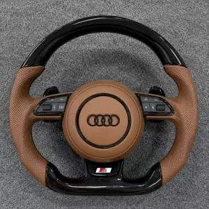 Audi Q7 SQ7 custom carbon fiber steering wheel with brown Nappa leather grip and B8-style design