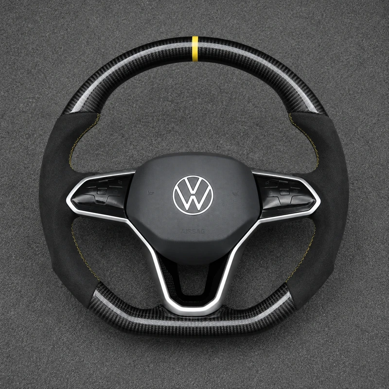 For Volkswagen Golf MK8 GTI Golf R 2019-2026 Custom Real Carbon Fiber Flat Bottom Steering Wheel | JIONX